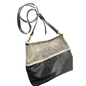 Fossil Black & Beige Faux Snakeskin Crossbody Bag With Gold Accents